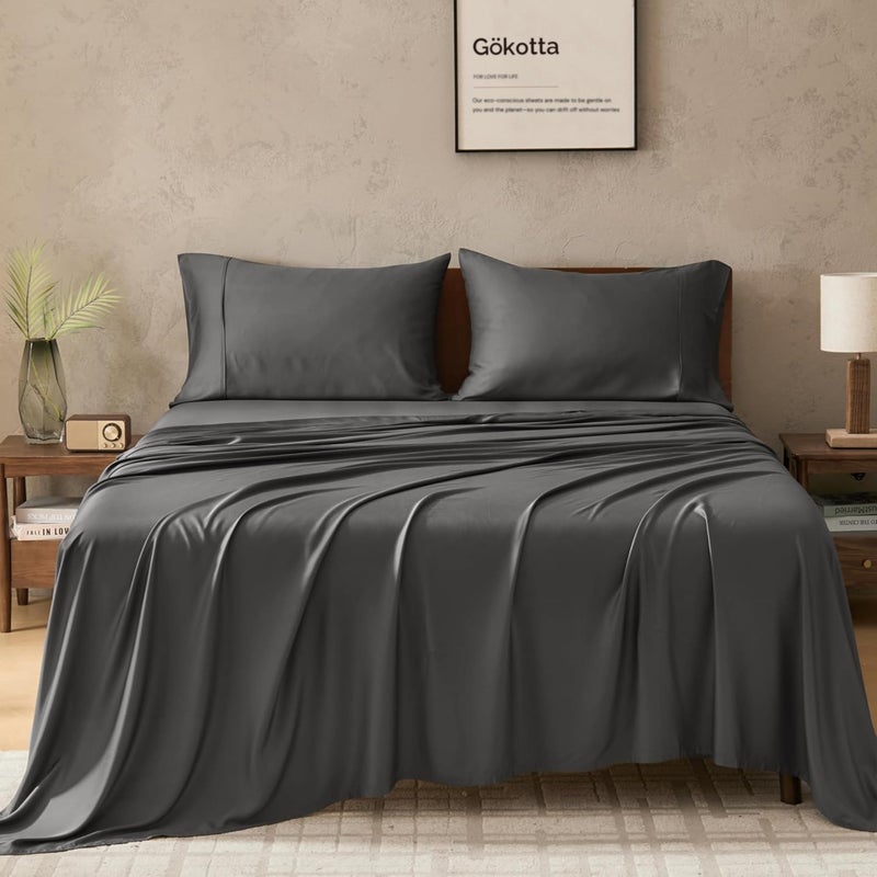 GOKOTTA Full Bed Sheets 4 Piece Set, 100% Rayon Derived from Bamboo Cooling Sheets, Breathable Soft Sheets, Fitted Sheet with Elastic Corner Straps - Image 1